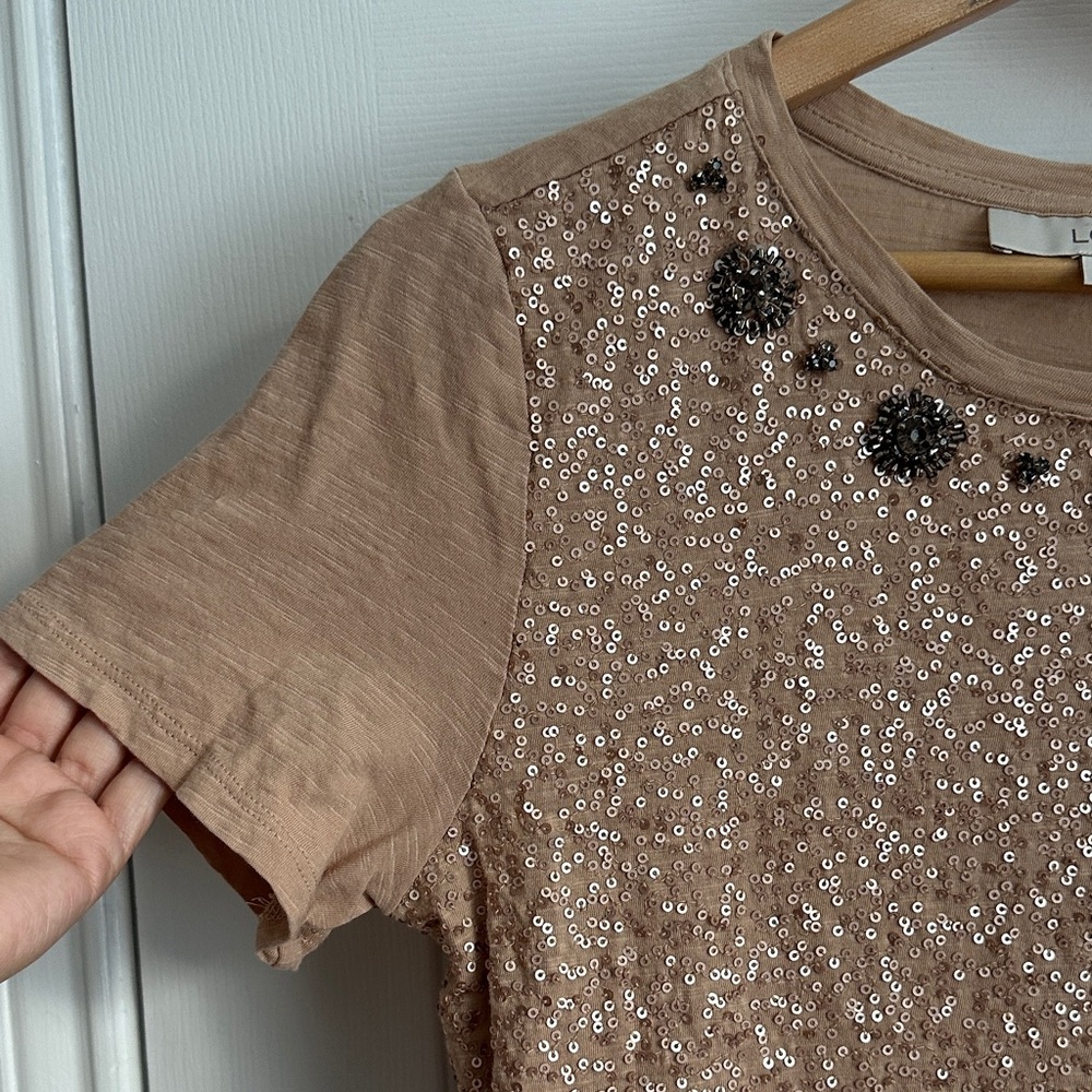 LOFT Beige Sequin Embellished Blouse - Picture 3 of 7